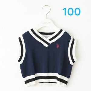  ユーエスポロアッスン ベスト　ニットベスト　スクールベスト　ネイビー　POLO ポロ　ロゴ　刺繍　100