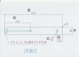 NO.491 Φ35用 長さ270mm グリス穴付きバケットピン 2本 1セット