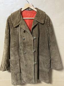 USED 70s Sears Corduroy Pea-Cort for women old clothes 70'ssia-z corduroy coat America made Vintage L/XL size free shipping 