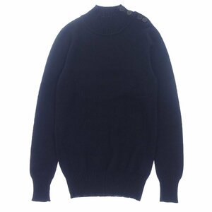  beautiful goods * Hermes knitted sweater high‐necked Serie button cashmere lady's navy series size 34 HERMES[AFB35]