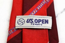 全米オープン シルク ストライプ柄 ライン柄 テニス ブランド ネクタイ メンズ レッド 良品 テニス_画像2