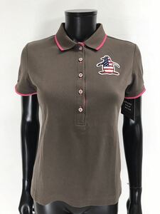 【USED】Munsingwear マンシングウェア 綿 半袖 ポロシャツ ワッペン ブラウン レディース M ゴルフウェア