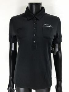【USED】23区SPORT 綿 半袖 ポロシャツ 袖 ニット 胸ポケット ブラック 黒 レディース 2 ゴルフウェア