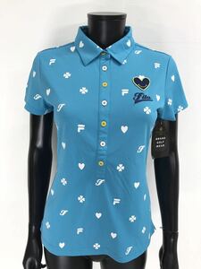 【USED】FILA フィラ ポリエステル 半袖 ポロシャツ ロゴ刺繍 ワッペン ブルー 青 レディース L ゴルフウェア