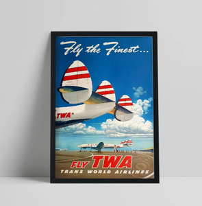 G2489 航空会社 世界旅行 twa ビンテージ 広告 ミッドセンチュリー モダン キャンバスアートポスター 50×70cm イラスト 海外製 枠なし 