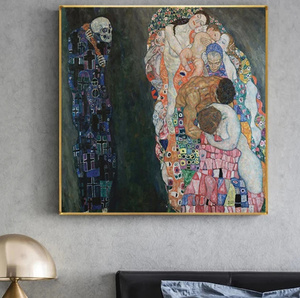 G2848 グスタフ・クリムト Gustav Klimt 死と生 キャンバスアートポスター 特大サイズ 70×70cm イラスト インテリア 雑貨 海外製 枠なし 
