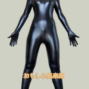 光沢 メタリック 全身タイツ 6頭ファスナー 黒色  Zentai S号 の画像2