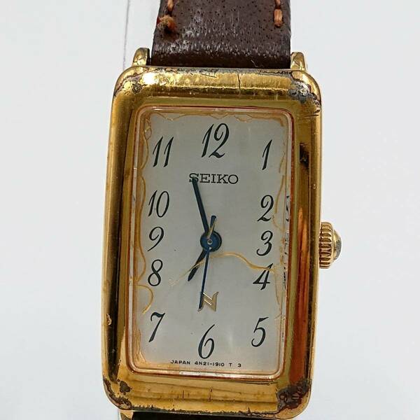 【電池切れ】SEIKO セイコー クォーツ 腕時計 白文字盤 レザーベルト レディース 4N21-5250