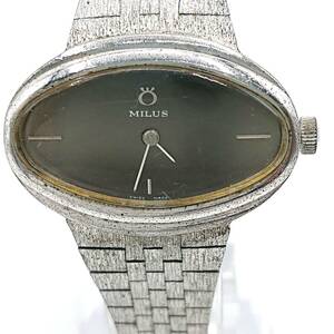 【稼働×】MILUS ミリス　手巻き腕時計　楕円フェイス　ダークブラウン文字盤　レディース　17石　スイス製