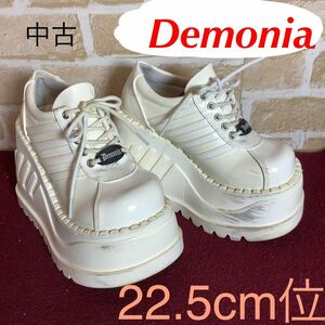 【売り切り!送料無料!】A-17 Demonia!厚底スニーカー!22.5cm位!白!ホワイト!ヒール12.0cm位!前厚7.0cm位!パンク!かっこいい!中古!