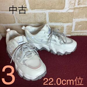 [ selling out! free shipping!]A-93 thickness bottom sneakers!3 22.0cm rank white! white! school! part .! commuting going to school! stylish! sporty ko-te! used!