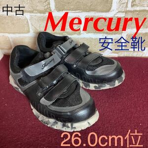 【売り切り!送料無料!】A-22 Mercury!安全靴!スニーカー!26.0cm位!ブラック!迷彩柄!マジックテープ!着脱楽!おしゃれ!仕事!作業靴!DIY!中古