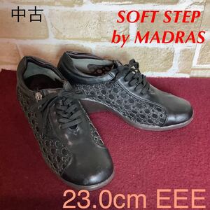 【売り切り!送料無料!】A-320 SOFT STEP by MADRAS!ウェッジソールスニーカー!23.0cm EEE!黒!サイドファスナー!中古!