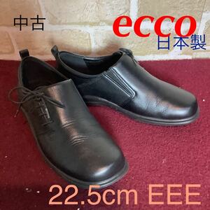 [ selling out! free shipping!]A-321 ecco! casual shoes!22.5cm EEE! black! black! leather shoes! side rubber! stylish! used!