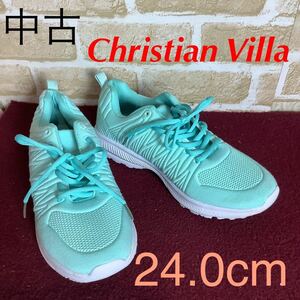 【売り切り!送料無料!】A-322 Christian Villa!スニーカー!24.0cm!ミントグリーン!爽やか!軽量!おしゃれ!普段履き!旅行!ウォーキング!中古!