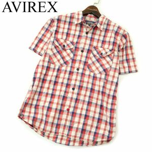 AVIREX アヴィレックス 春夏 半袖 ワーク★ チェック シャツ Sz.L　メンズ　A3T06132_5#A