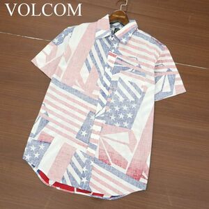 [ новый товар не использовался ] VOLCOM Volcom весна лето [Flag SS] звезда статья флаг дизайн общий рисунок короткий рукав кнопка down рубашка Sz.M мужской A3T06421_6#A