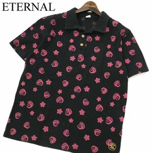 ETERNAL 備中倉敷工房 倉 エターナル 春夏 【達磨 桜 花柄 和柄 総柄】 半袖 ポロシャツ Sz.LL　メンズ 黒 大きいサイズ　A3T06456_6#D