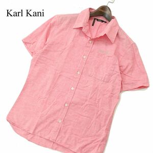 Karl Kani カールカナイ 春夏 麻 リネン混★ ロゴ刺繍 半袖 シャツ Sz.L　メンズ 日本製　A3T06268_6#A