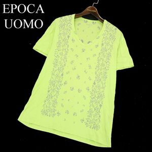 EPOCA UOMO エポカ ウォモ 春夏 【花柄 フラワー】 半袖 Vネック カットソー Tシャツ Sz.48　メンズ 黄色 日本製　A3T06783_6#D