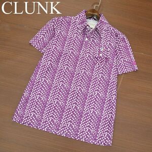 CLUNK クランク 春夏 ロゴワッペン★ 羽根刺繍 ドット柄 総柄 半袖 ポロシャツ Sz.M　メンズ 紫色 ゴルフ 日本製　A3T06771_6#A