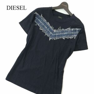 DIESEL ディーゼル 春夏 デニム切替★ デザイン 半袖 カットソー Tシャツ Sz.M　メンズ ネイビー　A3T07296_6#D