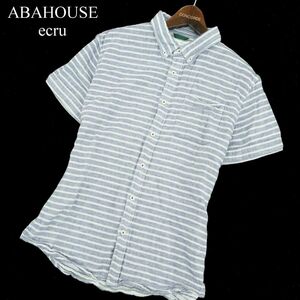 ABAHOUSE ecru アバハウス エクリュ 春夏 ダブルガーゼ★ ボーダー 半袖 ボタンダウン シャツ Sz.3　メンズ　A3T07360_6#A