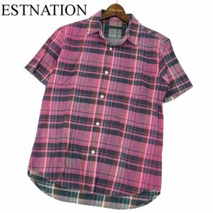 ESTNATION エストネーション 春夏 麻 リネン混★ 半袖 チェック シャツ Sz.M　メンズ 日本製　A3T07341_6#A