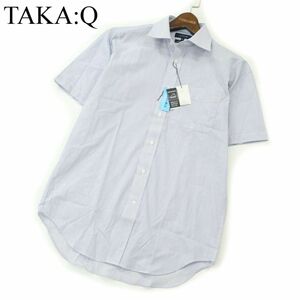 【新品 未使用】 TAKA:Q タカキュー 春夏 COOLBIZ ストライプ★ 半袖 シャツ ワイシャツ Sz.M　メンズ ビジカジ クールビズ　A3T07464_6#A