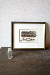 Art hand Auction ○Ichiyokai member Satoru Fujii Cute illustrated letter Small piece Framed Beautiful Satoyama landscape Watercolor Modern art Antiques gplus Hiroshima 2306i, Painting, watercolor, Nature, Landscape painting