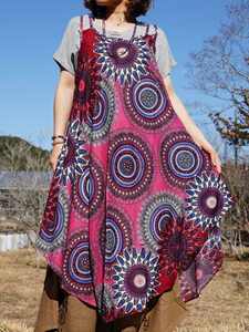 * ethnic long One-piece ...neitib print including carriage * new goods C* rayon material Asia maxi height round Silhouette 