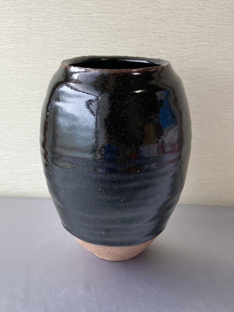 高橋和三郎天目釉花瓶共箱花器花入人間国宝・清水卯一氏内弟子物故作家