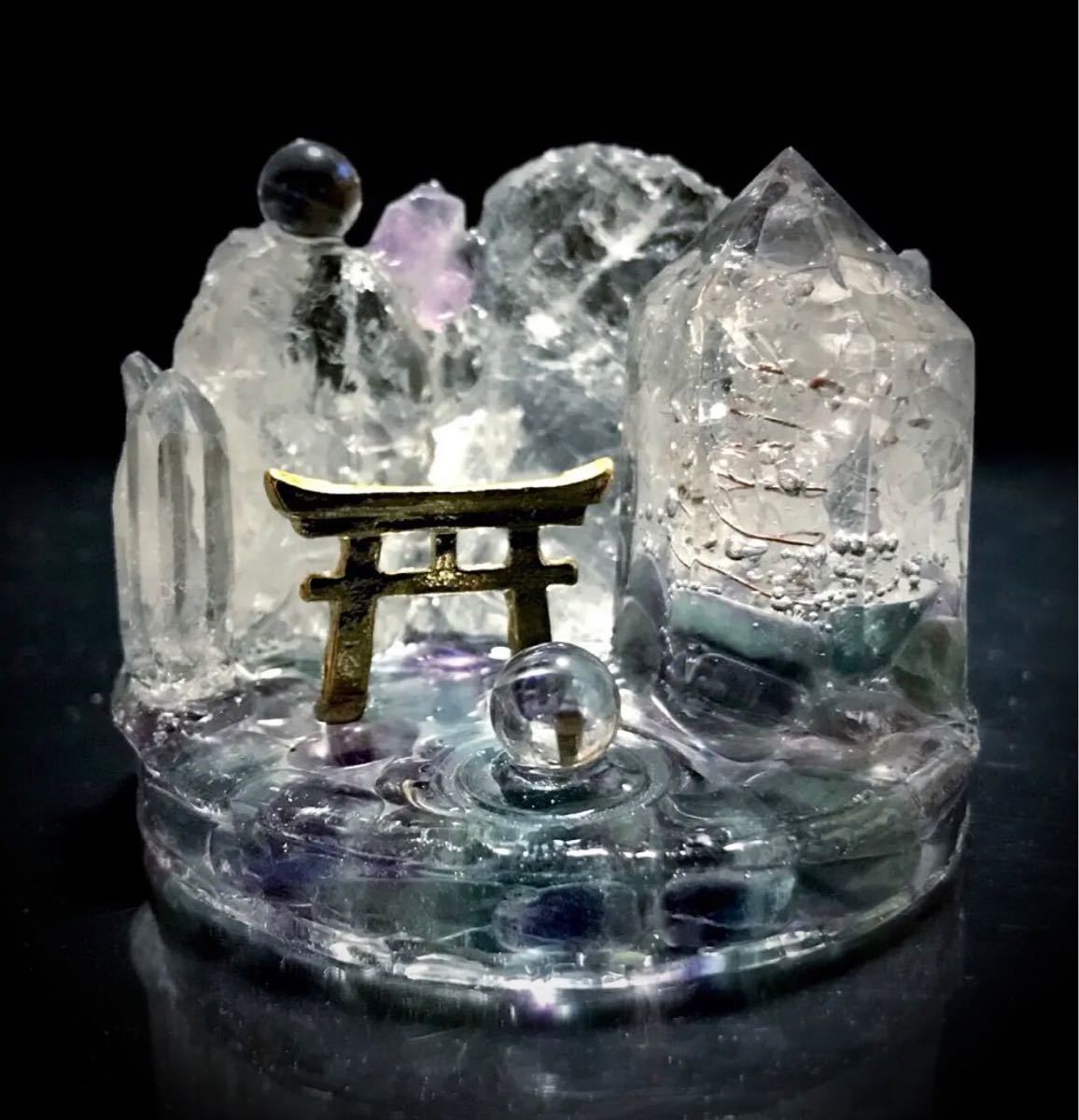 ◇Mysterious fountain◇Orgonite◇Object◇Torii◇Water ripples◇Fluorite◇Amethyst◇Crystal◇, Handmade items, interior, miscellaneous goods, ornament, object
