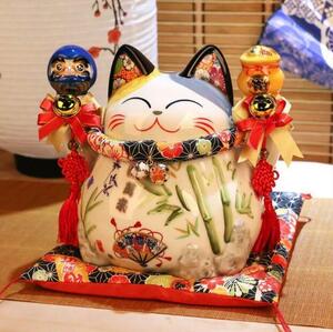 上質絶賛！招き猫 貯金箱 白磁 陶磁工芸品 置物 雑貨 レトロ アンティーク 家 店舗 飾り 縁起物 財運 金運 クリスマス 新築 ギフト