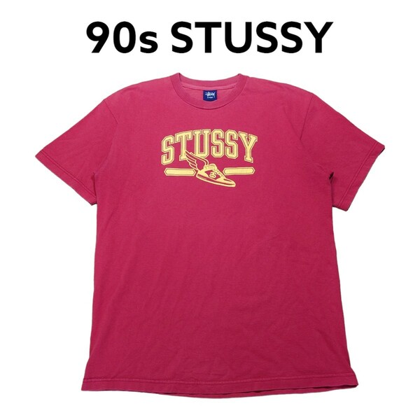 90s STUSSY　ウイングフットビッグプリント　Tシャツ　古着　ステューシー