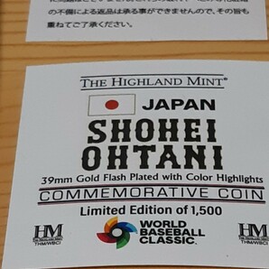 【限定1500枚・送料込】2023 WBC 大谷翔平選手（打者）ゴールドカラーコイン シリアルナンバー入りの画像4