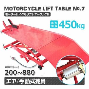 【パレットチャーター便】バイクリフトテーブル7 / モーターサイクル 小型車～大型車まで対応 ◆エア式＆足踏み式◆ 最大積載450kg