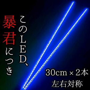 青色 正面発光 30cm 2本 暴君LEDテープ ライト 爆光 車 12V