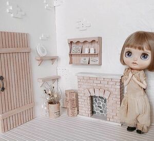  miniature doll house background board photographing Obi tsu Blythe Licca-chan custom doll momoko midi out Fit car Be pink 