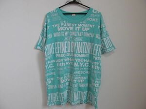 (53589)フシャルチーム　ニードルワーク　半袖　プリント　Tシャツ　カットソー　グリーン系　L　USED