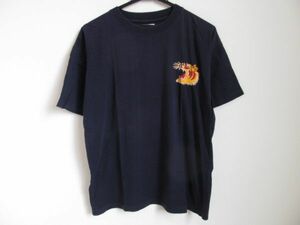 (53667)ピンクドラゴン　クリームソーダ　刺繍　コットン　半袖　クルーネック　Tシャツ　ネイビー　USED