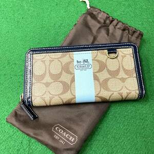 ★☆未使用保管品 COACH/コーチ ラウンドファスナー 長財布/財布 シグネチャー柄 札入れ/小銭入れ 皮革/レザー