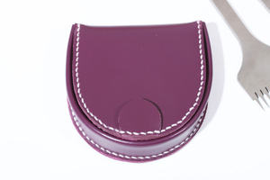 handman★手作りBIG大容量半円型（馬蹄型）レンジ便利れコインケース手縫い 人気青紫