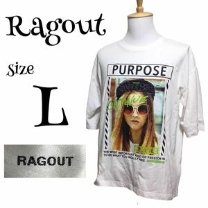 RAGOUT プリント T シャツ エンボス加工 Lサイズ WHITE