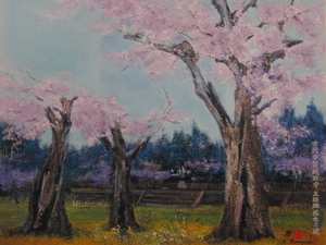 Art hand Auction Tsuneyoshi Kusaka, [Cherry blossoms at ancient Tagajo government office], From a rare art book, Good condition, Brand new high quality framed, free shipping, cherry blossoms, painting, oil painting, Nature, Landscape painting
