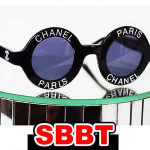  Chanel round Logo round sunglasses black × white black plastic CHANEL genuine article new same rare thing sbbt