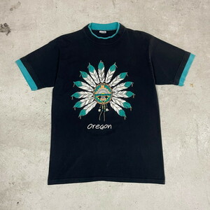 90年代 USA製 OREGON レイヤード ネイティブ柄 プリントTシャツ メンズL