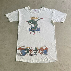 ビッグサイズ 90年代 ヘラジカ アニマル アート プリント ロング丈 Tシャツ メンズ2XL相当 レディース