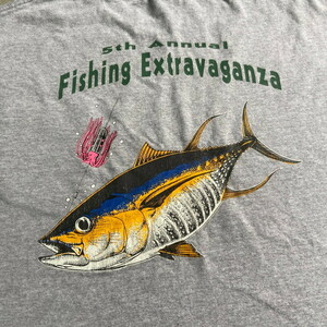 00年代 Fishing Extravaganza Jobsite Supply Co. フィッシング バックプリント Tシャツ メンズXL