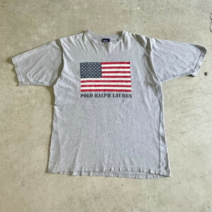 90年代～ Polo by Ralph Lauren ポロバイラルフローレン 星条旗 フロントロゴ プリントTシャツ メンズLの画像2